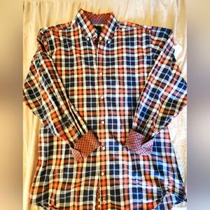 🤩Size Large Orange, Blue, and White Tailorbyrd Button Down Shirt😎